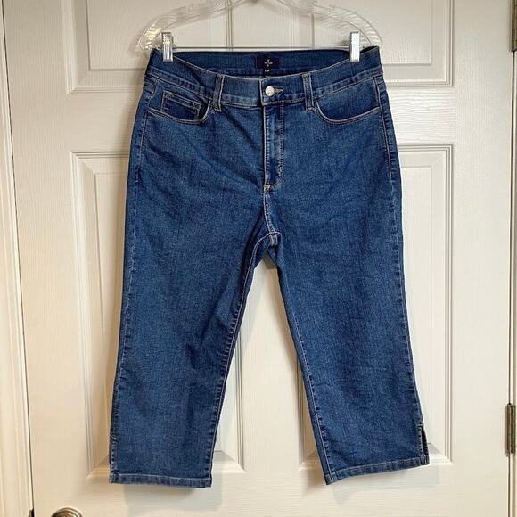 NYDJ Capri Jeans High Rise Dark Wash Denim Cropped Jeans Size 12P Lift Tuck - Picture 1 of 11